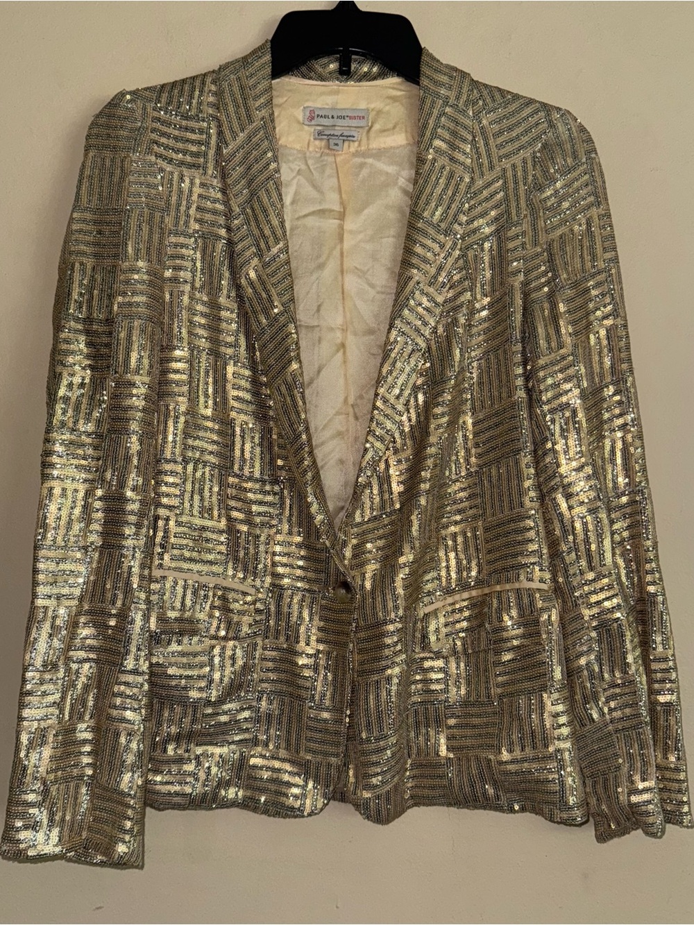 Paul & Joe Sister Silk Lined Allover Sequins Blazer Jacket Size EU 36